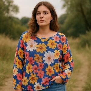 Luisa Ricci Made in Italy Oversized Floral Mesh Top XL-3X